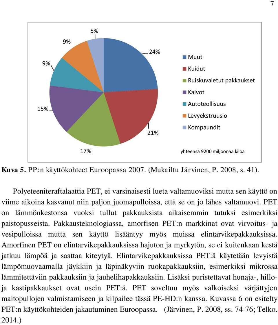 Polyeteeniteraftalaattia PET, ei varsinaisesti lueta valtamuoviksi mutta sen käyttö on viime aikoina kasvanut niin paljon juomapulloissa, että se on jo lähes valtamuovi.