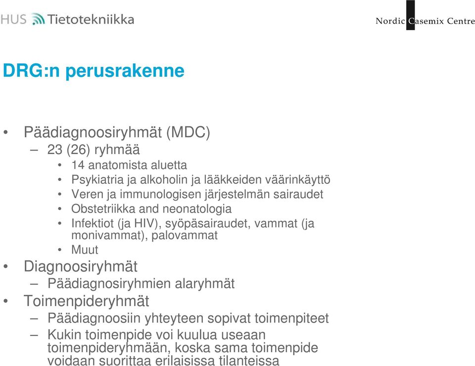 vammat (ja monivammat), palovammat Muut Diagnoosiryhmät Päädiagnosiryhmien alaryhmät Toimenpideryhmät Päädiagnoosiin yhteyteen