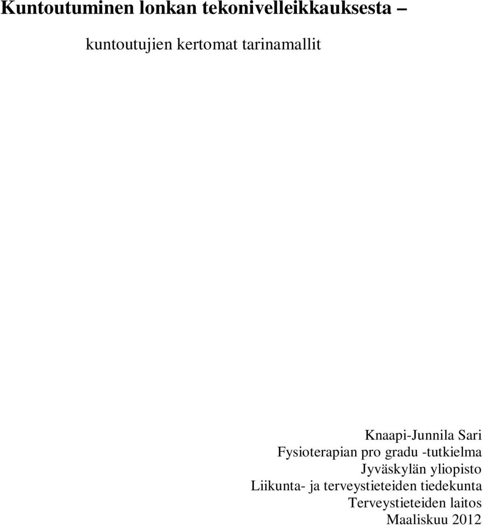 pro gradu -tutkielma Jyväskylän yliopisto Liikunta- ja