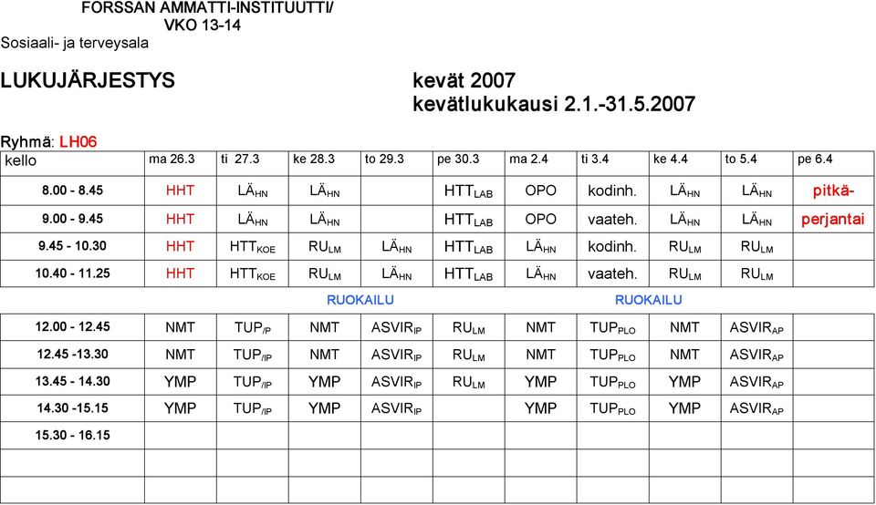 25 HHT HTT KOE RU LM LÄ HN HTT LAB LÄ HN vaateh. RU LM RU LM 12.00 12.45 NMT TUP /P NMT ASVIR IP RU LM NMT TUP PLO NMT ASVIR AP 12.45 13.