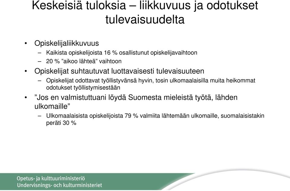 työllistyvänsä hyvin, tosin ulkomaalaisilla muita heikommat odotukset työllistymisestään Jos en valmistuttuani löydä