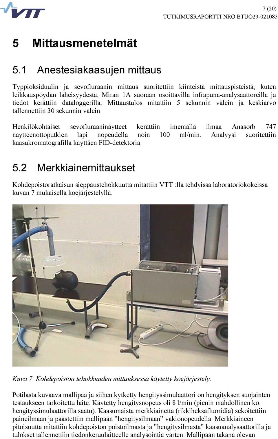 infrapuna-analysaattoreilla ja tiedot kerättiin dataloggerilla. Mittaustulos mitattiin 5 sekunnin välein ja keskiarvo tallennettiin 3 sekunnin välein.