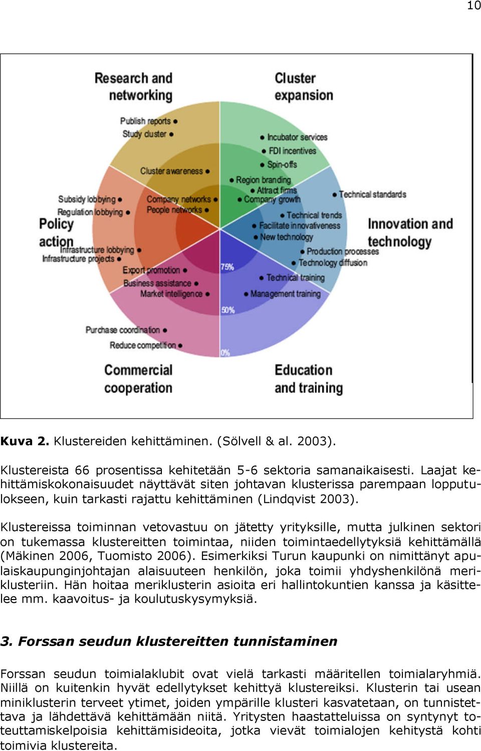 Klustereissa toiminnan vetovastuu on jätetty yrityksille, mutta julkinen sektori on tukemassa klustereitten toimintaa, niiden toimintaedellytyksiä kehittämällä (Mäkinen 2006, Tuomisto 2006).