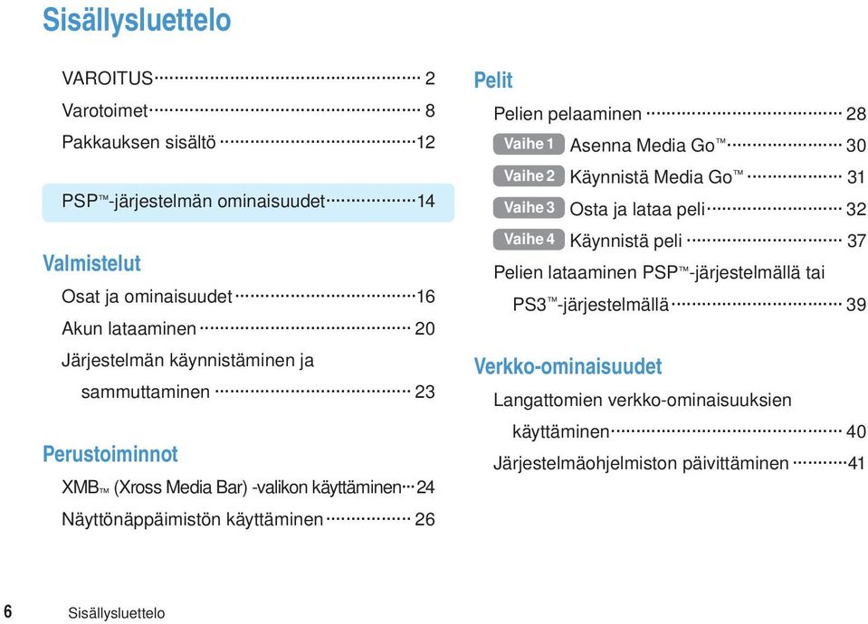 pelaaminen 28 Vaihe 1 Asenna Media Go 30 Vaihe 2 Käynnistä Media Go 31 Vaihe 3 Osta ja lataa peli 32 Vaihe 4 Käynnistä peli 37 Pelien lataaminen PSP