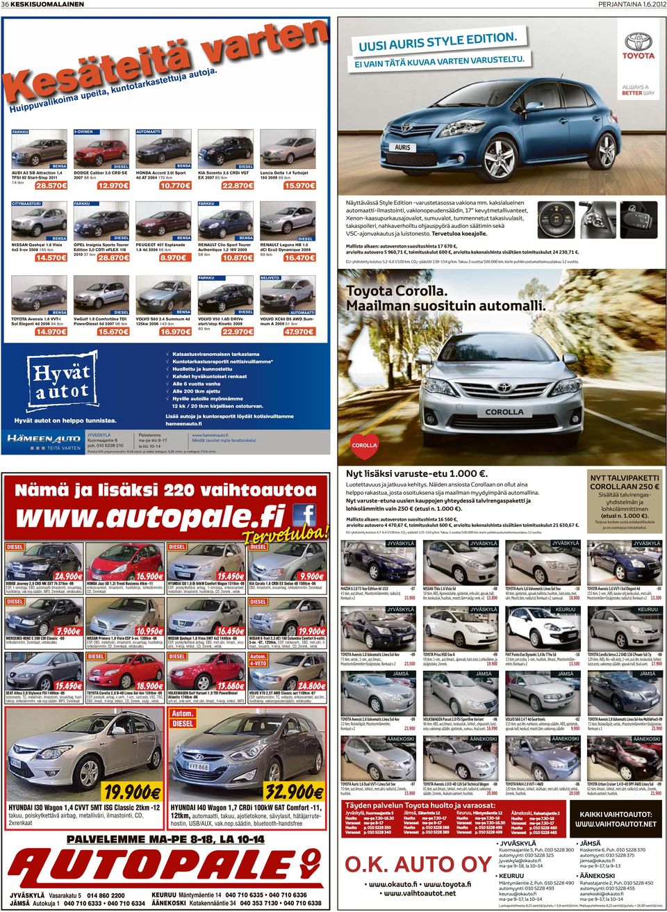 870 RENAULT Clio Spor Tourer Auhenique 1,2 16V 2009 58 km 8.970 10.870 VwGolf 1.9 Comforline TD PowerDiesel 5d 2007 98 km 14.970 Näyävässä Syle Ediion -varuseasossa vakiona mm.