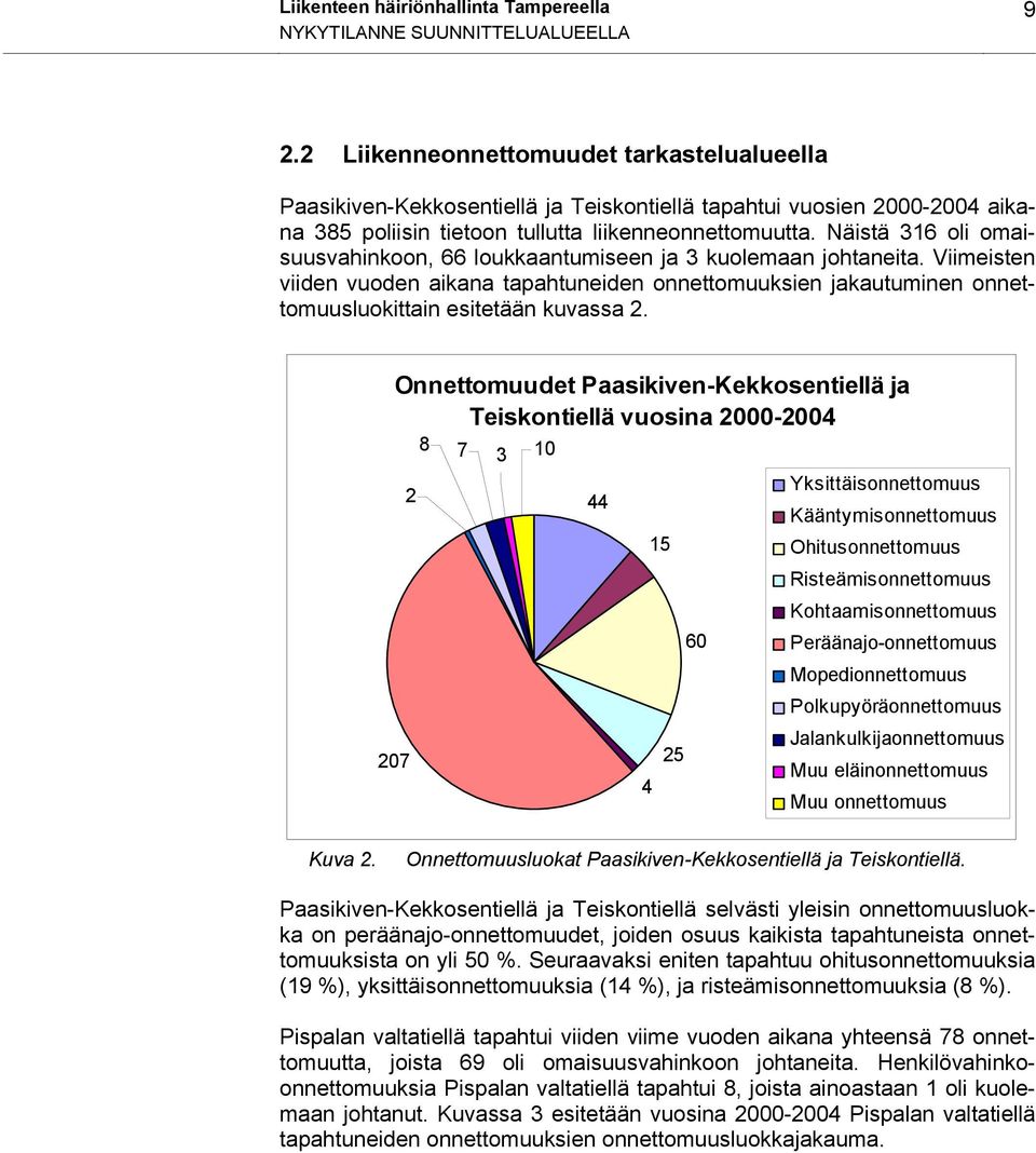 Näistä 316 oli omaisuusvahinkoon, 66 loukkaantumiseen ja 3 kuolemaan johtaneita. Viimeisten viiden vuoden aikana tapahtuneiden onnettomuuksien jakautuminen onnettomuusluokittain esitetään kuvassa 2.