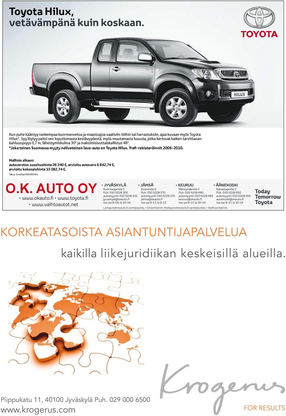 *Joka toinen Suomessa myyty nelivetoinen lava-auto on Toyota Hilux. Trafi-rekisteröinnit 2006-2010.