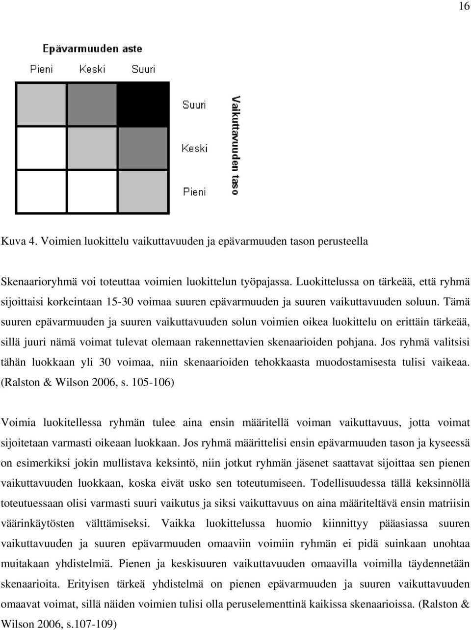 Tämä suuren epävarmuuden ja suuren vaikuttavuuden solun voimien oikea luokittelu on erittäin tärkeää, sillä juuri nämä voimat tulevat olemaan rakennettavien skenaarioiden pohjana.