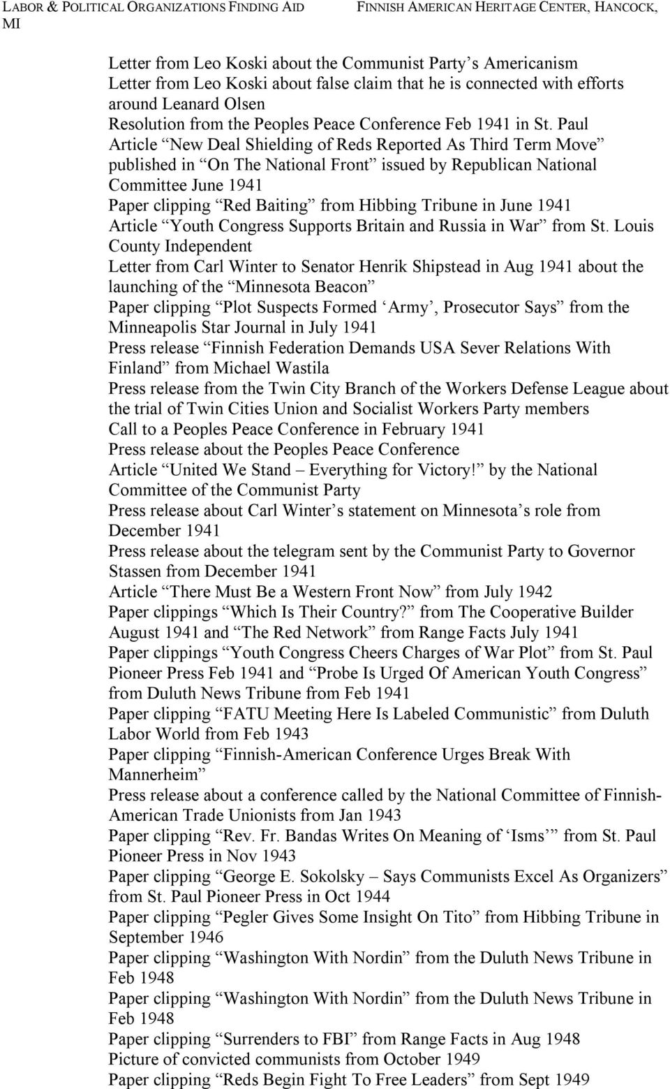 Paul Article New Deal Shielding of Reds Reported As Third Term Move published in On The National Front issued by Republican National Committee June 1941 Paper clipping Red Baiting from Hibbing