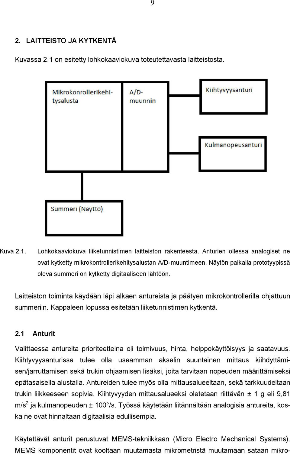 Laitteiston toiminta käydään läpi alkaen antureista ja päätyen mikrokontrollerilla ohjattuun summeriin. Kappaleen lopussa esitetään liiketunnistimen kytkentä. 2.