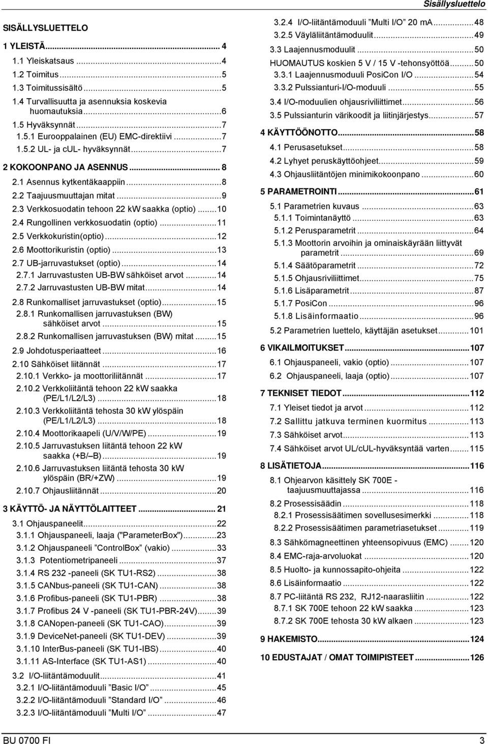 4 Rungollinen verkkosuodatin (optio)... 11 2.5 Verkkokuristin(optio)... 12 2.6 Moottorikuristin (optio)... 13 2.7 UB-jarruvastukset (optio)... 14 2.7.1 Jarruvastusten UB-BW sähköiset arvot... 14 2.7.2 Jarruvastusten UB-BW mitat.