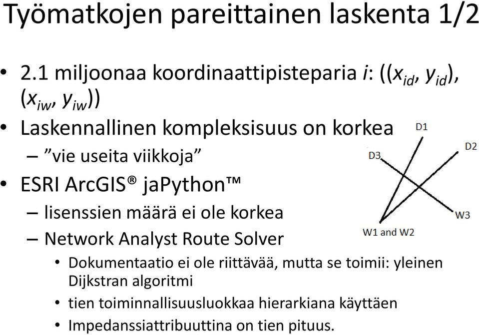 korkea vie useita viikkoja ESRI ArcGIS japython lisenssien määrä ei ole korkea Network Analyst Route