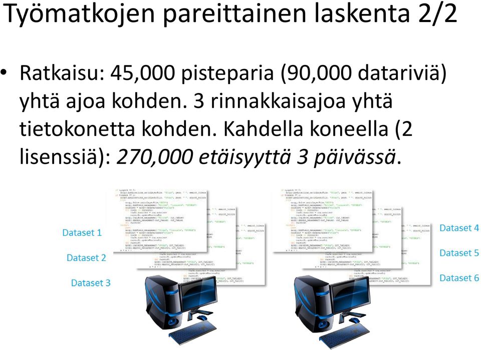 kohden. 3 rinnakkaisajoa yhtä tietokonetta kohden.