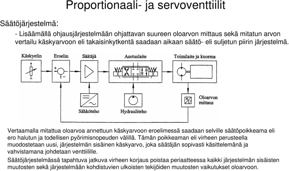 Vertaamalla mitattua oloarvoa annettuun käskyarvoon eroelimessä saadaan selville säätöpoikkeama eli ero halutun ja todellisen pyörimisnopeuden välillä.