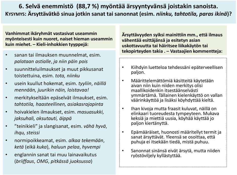 palataan astialle, ja niin päin pois suunnitteluilmaukset ja muut pikkusanat toistettuina, esim. tota, niinku usein kuullut hokemat, esim. tyyliin, näillä mennään, juurikin näin, loistavaa!