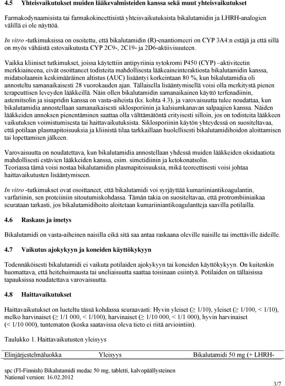 Vaikka kliiniset tutkimukset, joissa käytettiin antipyriinia sytokromi P450 (CYP) aktiviteetin merkkiaineena, eivät osoittaneet todisteita mahdollisesta lääkeaineinteraktiosta bikalutamidin kanssa,