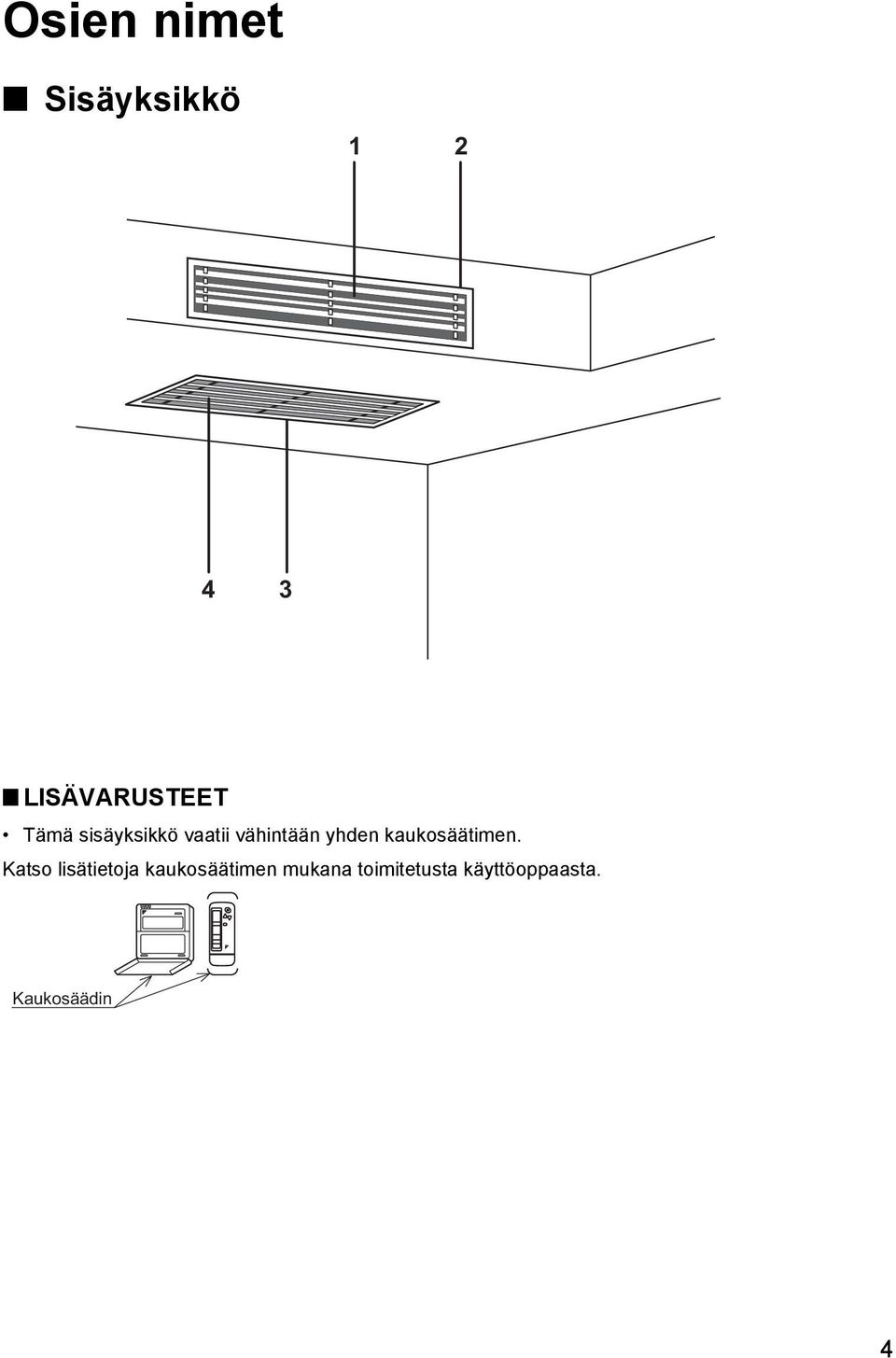 vähintään yhden kaukosäätimen.