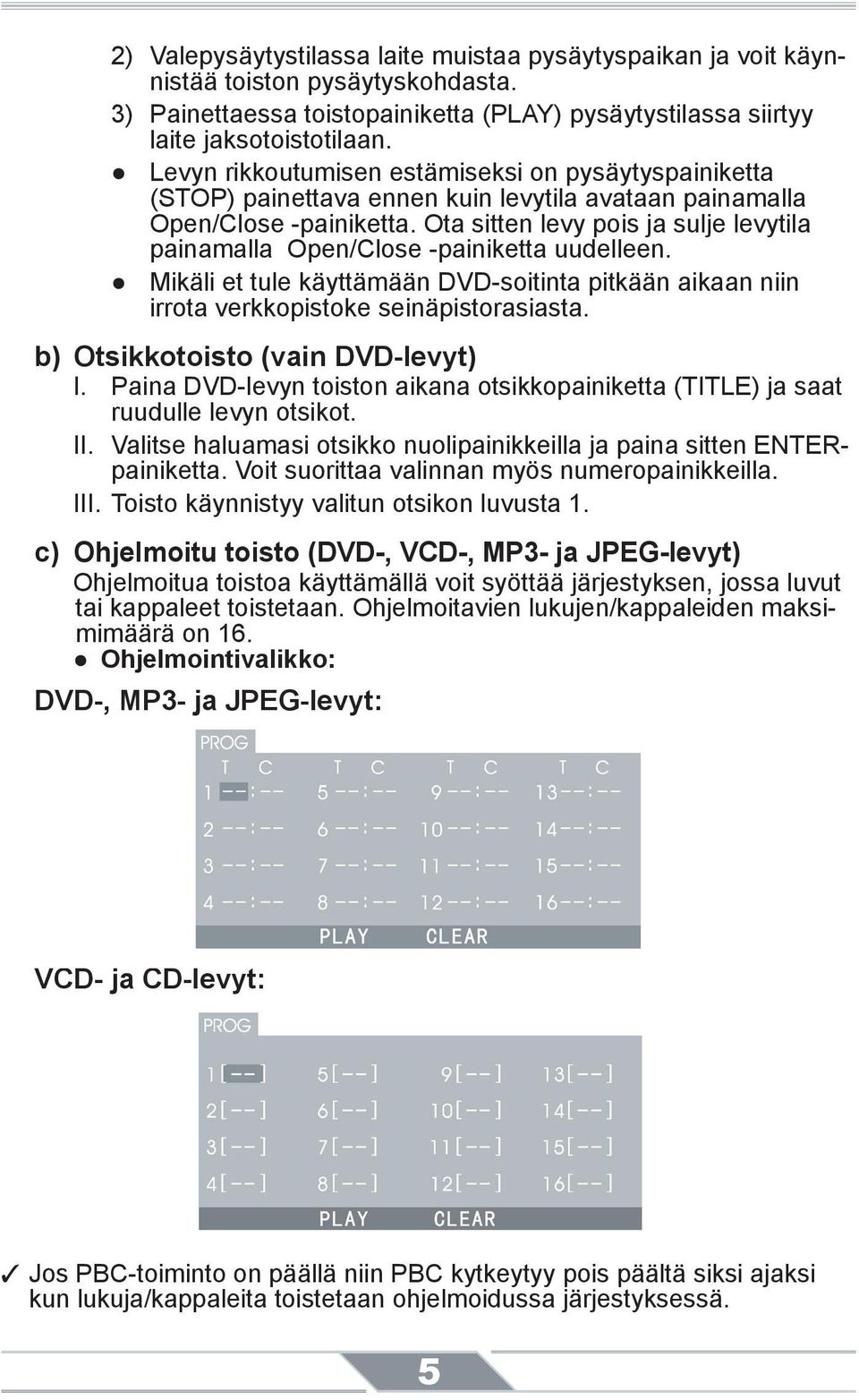 Ota sitten levy pois ja sulje levytila painamalla Open/Close -painiketta uudelleen. Mikäli et tule käyttämään DVD-soitinta pitkään aikaan niin irrota verkkopistoke seinäpistorasiasta.