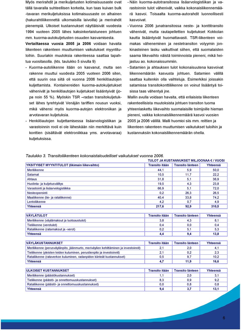 Vertailtaessa vuosia 25 ja 26 voidaan havaita liikenteen rakenteen muuttumisen vaikutukset myyntituloihin. Suuriakin muutoksia rakenteessa saattaa tapahtua vuositasolla. (kts.