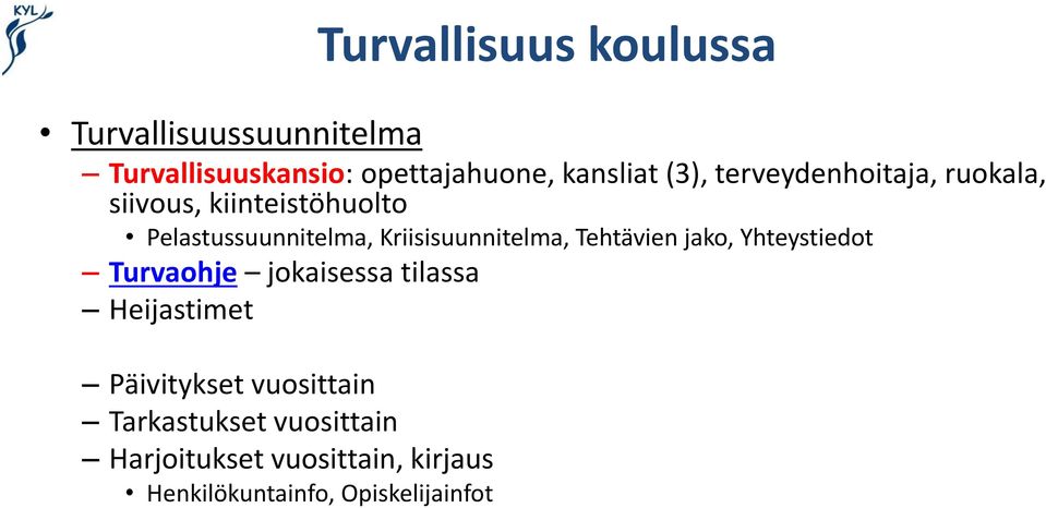 Kriisisuunnitelma, Tehtävien jako, Yhteystiedot Turvaohje jokaisessa tilassa Heijastimet