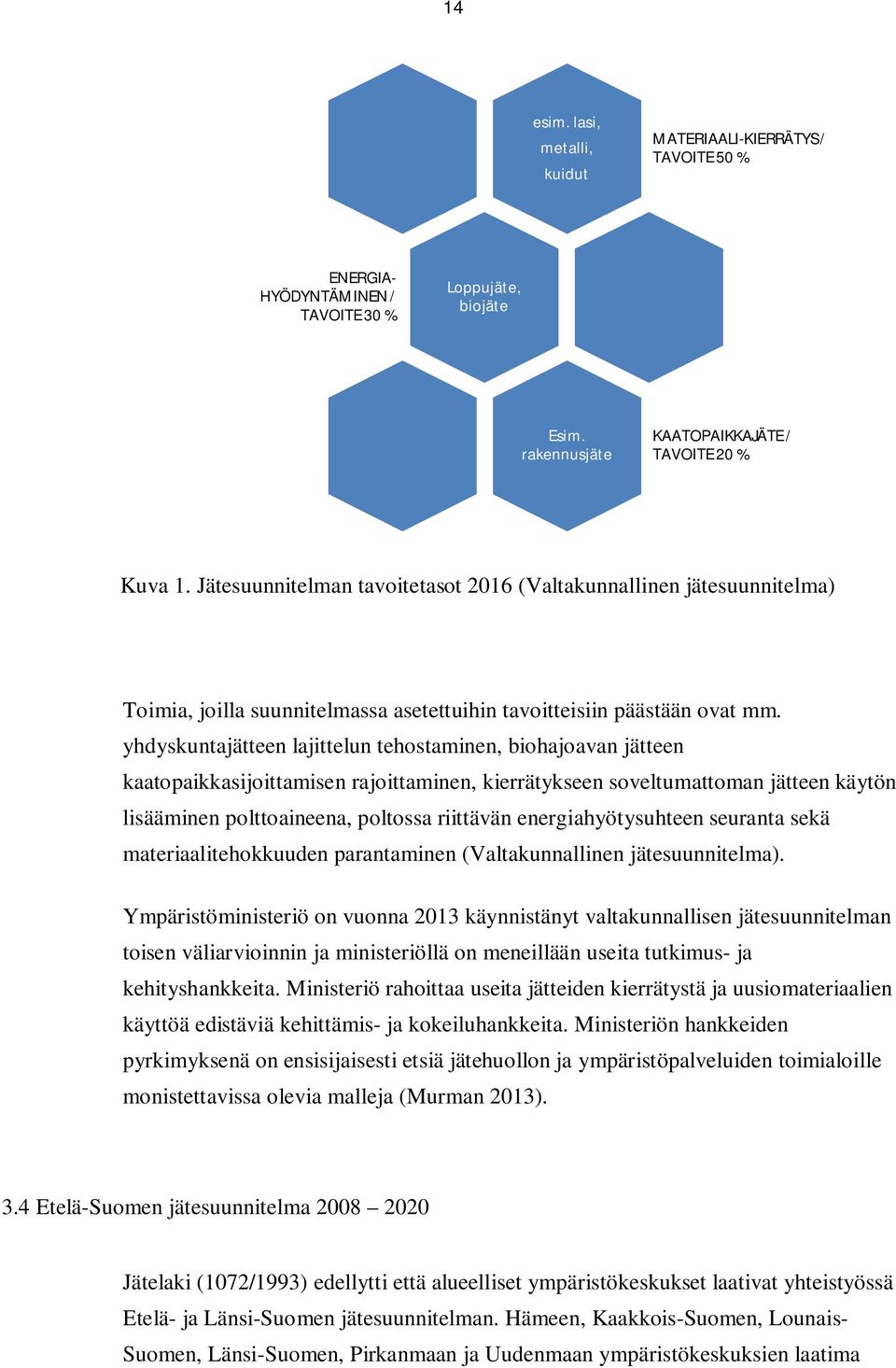 Jätesuunnitelman tavoitetasot 2016 (Valtakunnallinen jätesuunnitelma) Toimia, joilla suunnitelmassa asetettuihin tavoitteisiin päästään ovat mm.