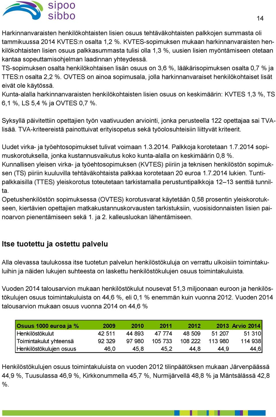 TS-sopimuksen osalta henkilökohtaisen lisän osuus on 3,6 %, lääkärisopimuksen osalta 0,7 % ja TTES:n osalta 2,2 %.