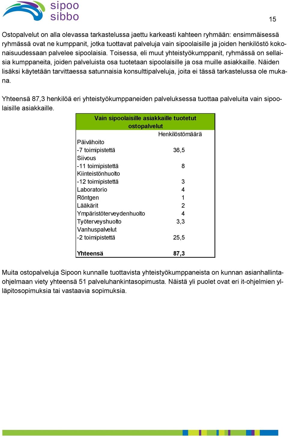 Näiden lisäksi käytetään tarvittaessa satunnaisia konsulttipalveluja, joita ei tässä tarkastelussa ole mukana.