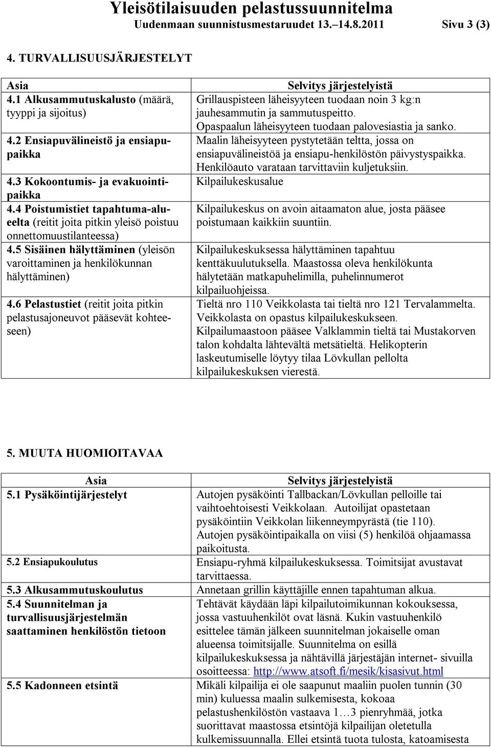 5 Sisäinen hälyttäminen (yleisön varoittaminen ja henkilökunnan hälyttäminen) 4.