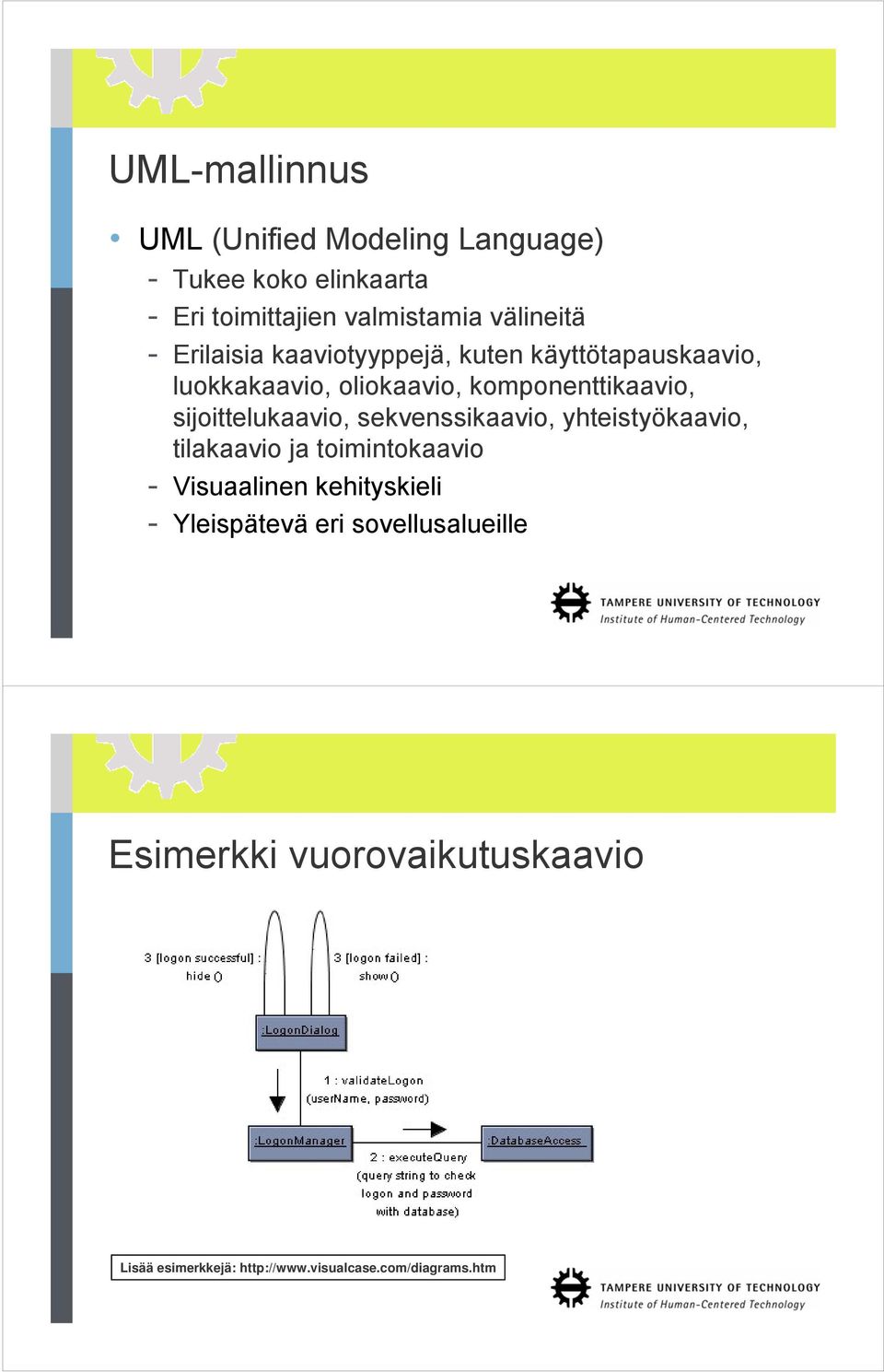 sijoittelukaavio, sekvenssikaavio, yhteistyökaavio, tilakaavio ja toimintokaavio - Visuaalinen kehityskieli -