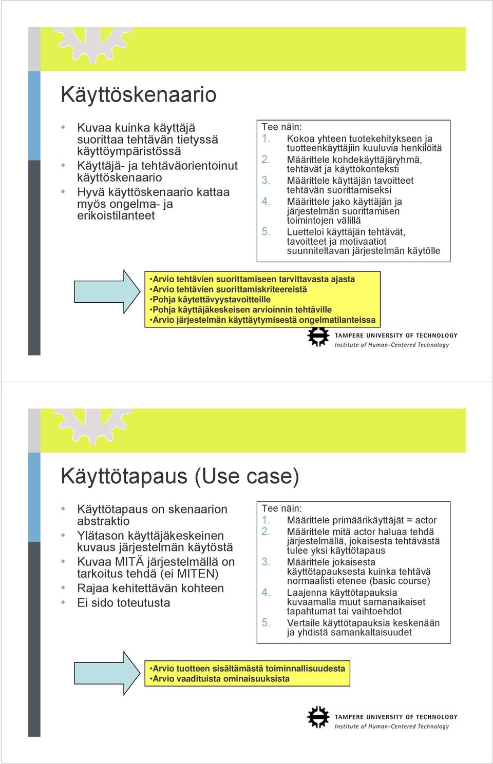 Määrittele käyttäjän tavoitteet tehtävän suorittamiseksi 4. Määrittele jako käyttäjän ja järjestelmän suorittamisen toimintojen välillä 5.