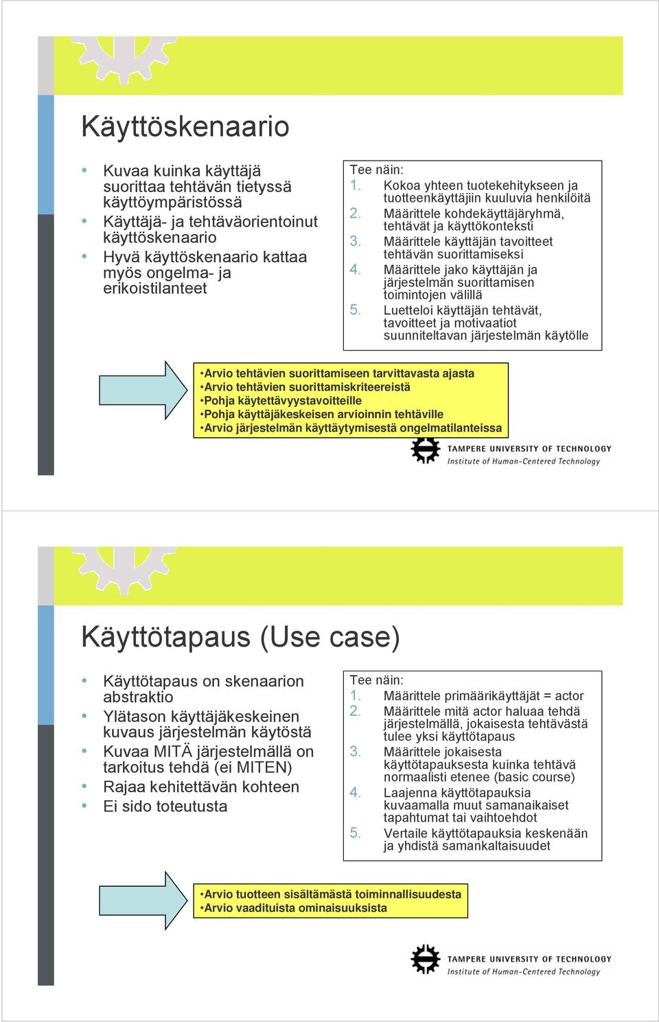 Määrittele käyttäjän tavoitteet tehtävän suorittamiseksi 4. Määrittele jako käyttäjän ja järjestelmän suorittamisen toimintojen välillä 5.