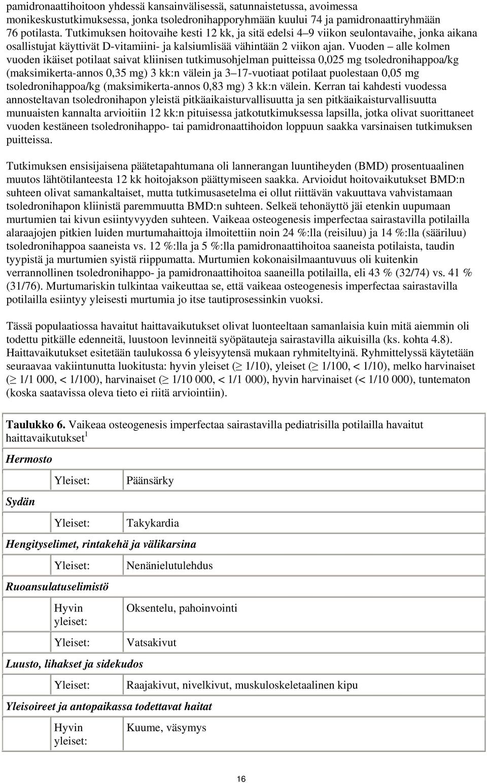 Vuoden alle kolmen vuoden ikäiset potilaat saivat kliinisen tutkimusohjelman puitteissa 0,025 mg tsoledronihappoa/kg (maksimikerta-annos 0,35 mg) 3 kk:n välein ja 3 17-vuotiaat potilaat puolestaan