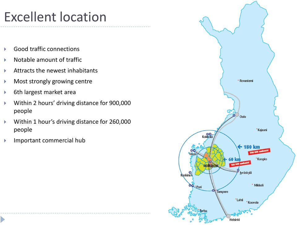 largest market area Within 2 hours driving distance for 900,000 people