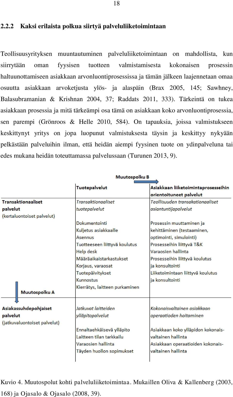 Krishnan 2004, 37; Raddats 2011, 333). Tärkeintä on tukea asiakkaan prosessia ja mitä tärkeämpi osa tämä on asiakkaan koko arvonluontiprosessia, sen parempi (Grönroos & Helle 2010, 584).