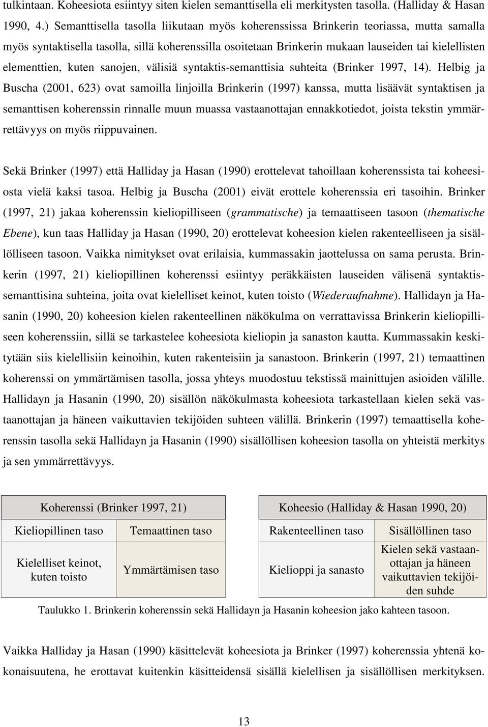 elementtien, kuten sanojen, välisiä syntaktis-semanttisia suhteita (Brinker 1997, 14).