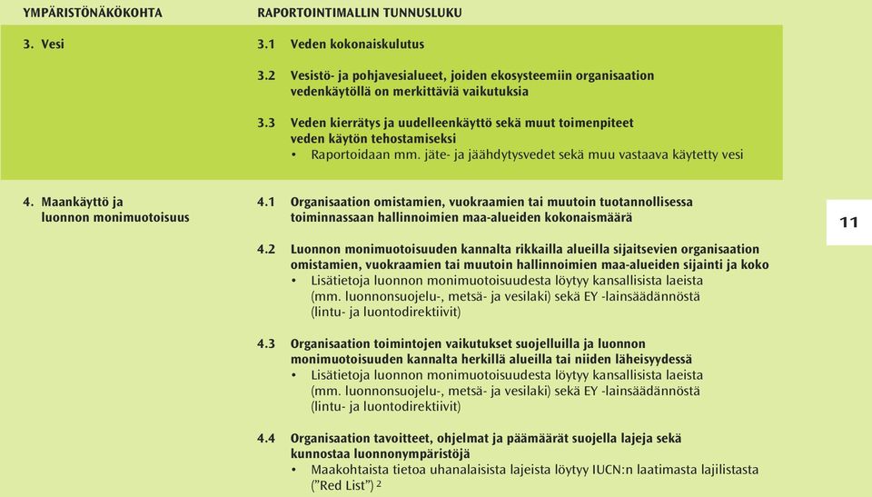 Maankäyttö ja luonnon monimuotoisuus 4.1 Organisaation omistamien, vuokraamien tai muutoin tuotannollisessa toiminnassaan hallinnoimien maa-alueiden kokonaismäärä 4.