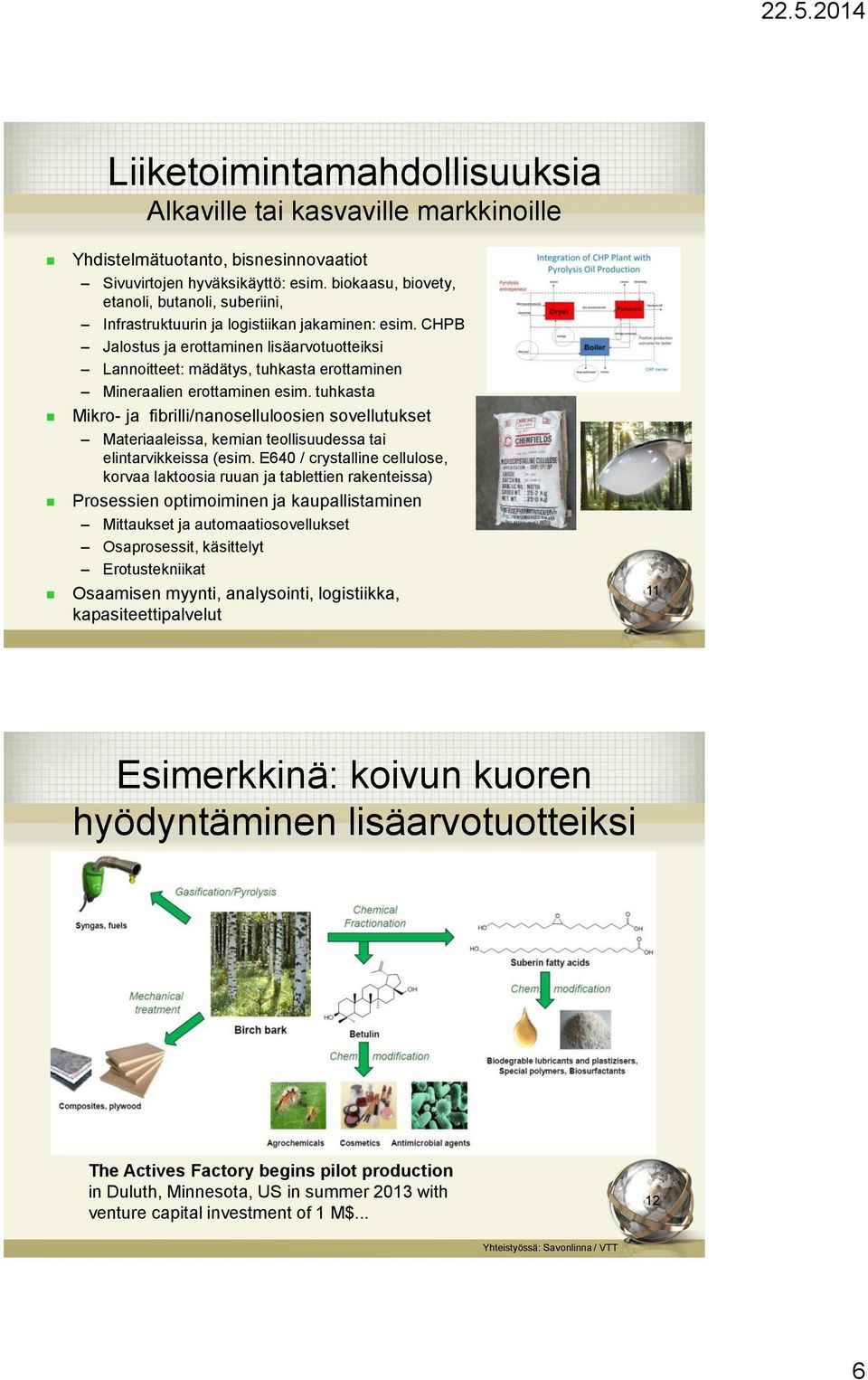 CHPB Jalostus ja erottaminen lisäarvotuotteiksi Lannoitteet: mädätys, tuhkasta erottaminen Mineraalien erottaminen esim.