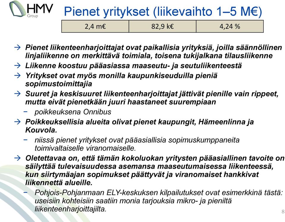 pienille vain rippeet, mutta eivät pienetkään juuri haastaneet suurempiaan poikkeuksena Onnibus Poikkeuksellisia alueita olivat pienet kaupungit, Hämeenlinna ja Kouvola.