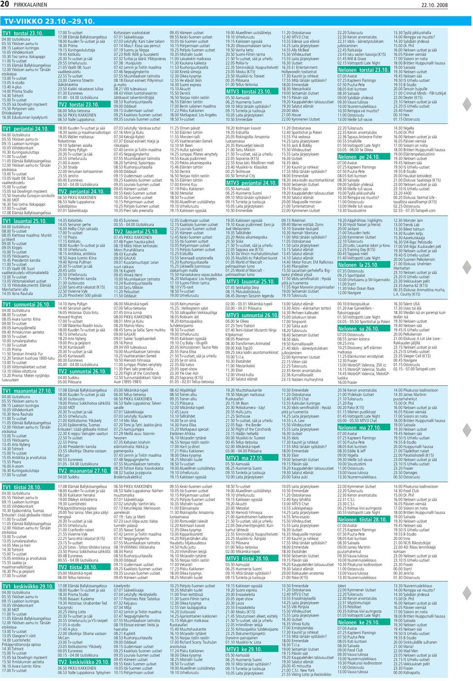 05 Isä Dowlingin mysteerit 15.50 Pohjoinen valo: Orkidealampi 16.00 Eduskunnan kyselytunti TV1 perjantai 24.10. 04.00 Uutisikkuna 05.55 Ykkösen aamu-tv 09.15 Laakson kuningas 10.05 Viihdekonkarit 10.