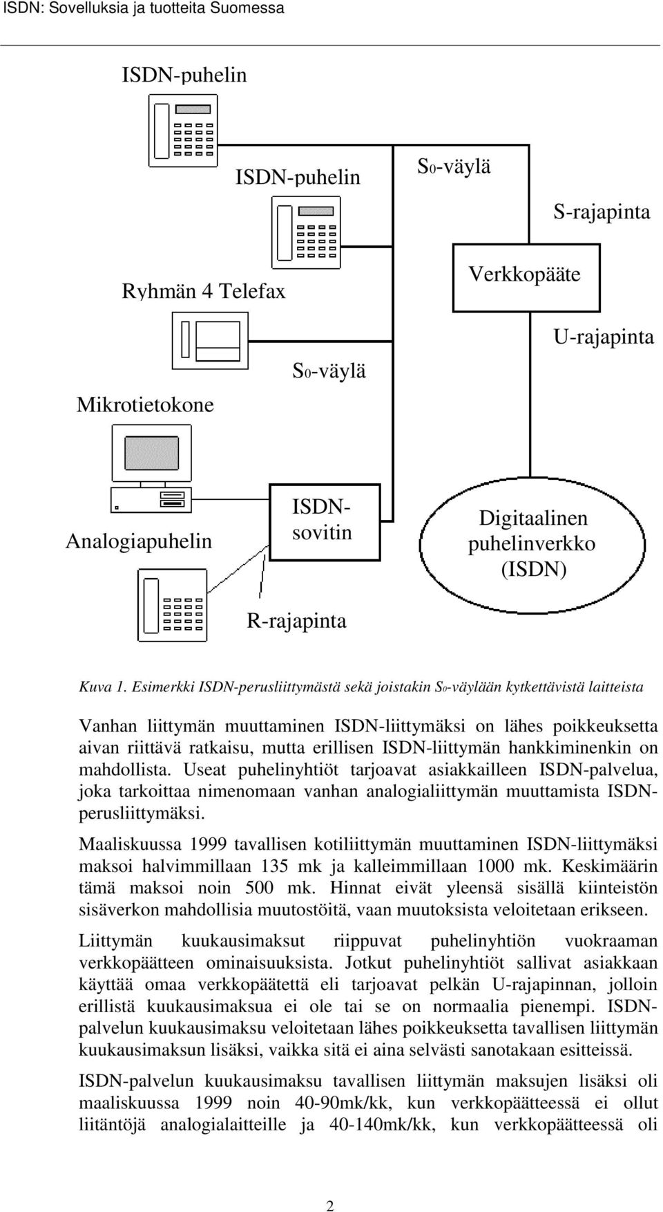 Esimerkki ISDN-perusliittymästä sekä joistakin S0-väylään kytkettävistä laitteista Vanhan liittymän muuttaminen ISDN-liittymäksi on lähes poikkeuksetta aivan riittävä ratkaisu, mutta erillisen