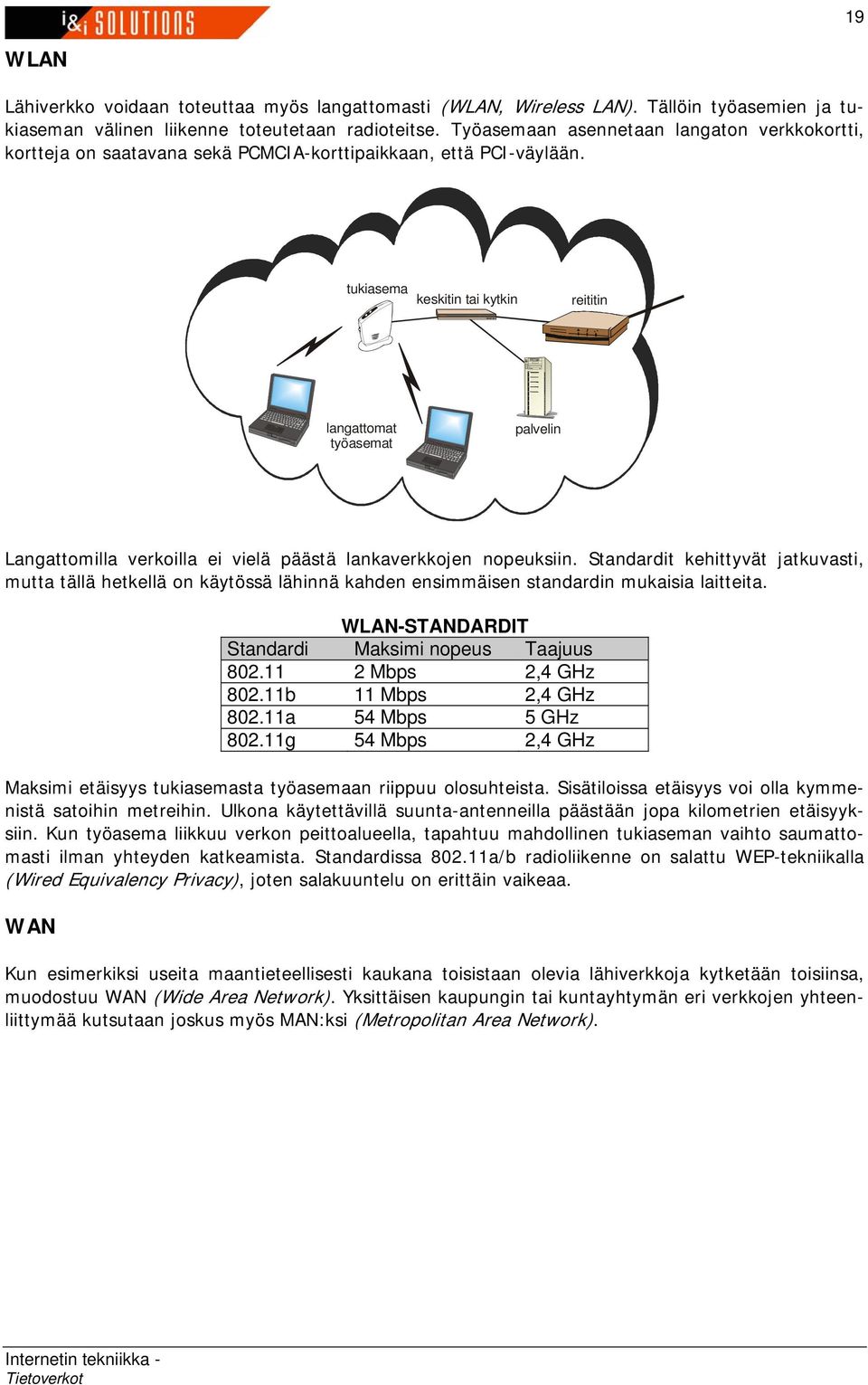 tukiasema keskitin tai kytkin reititin langattomat työasemat palvelin Langattomilla verkoilla ei vielä päästä lankaverkkojen nopeuksiin.