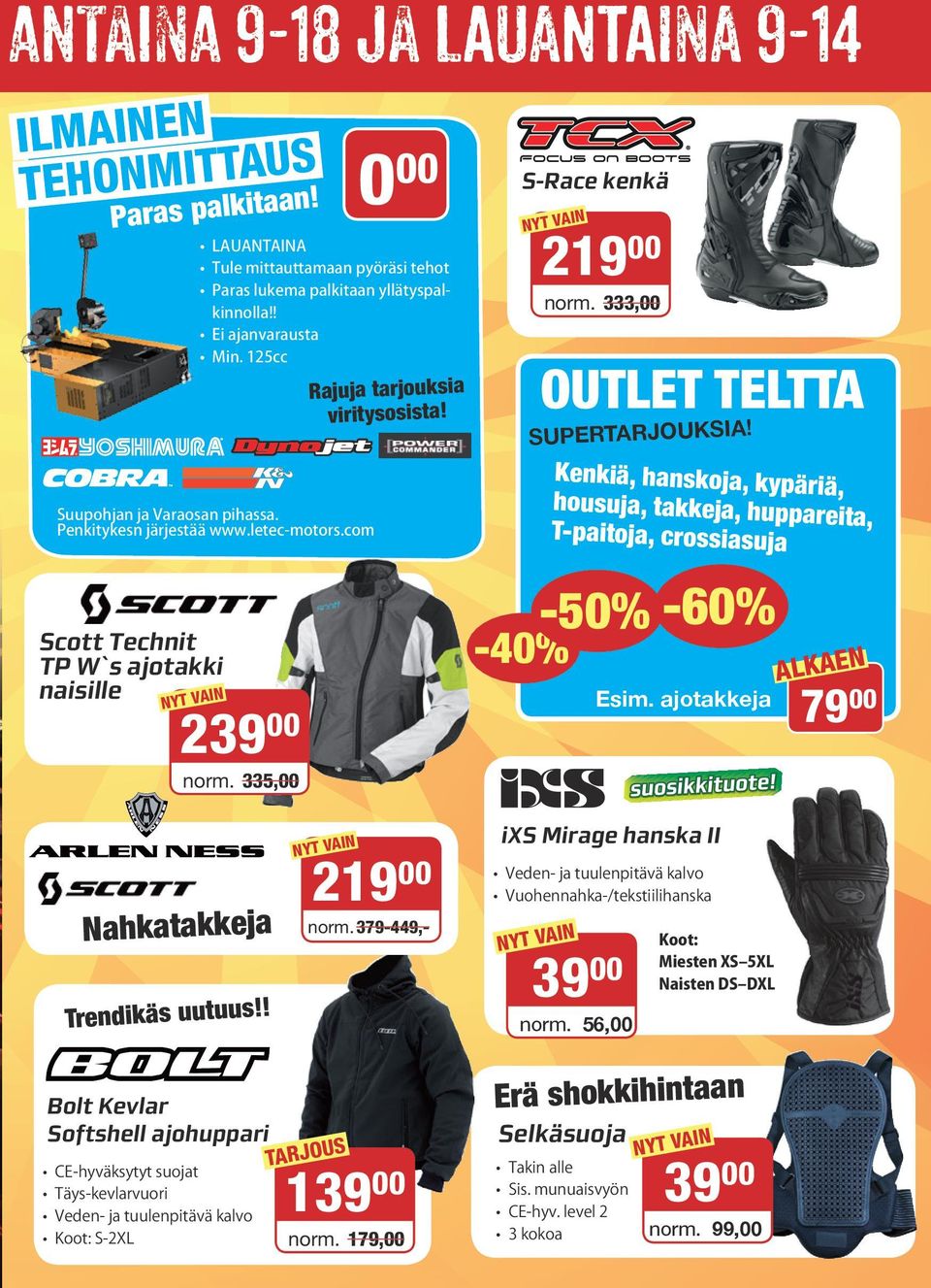 com cott Technit TP W`s ajotakki naisille 239 00 norm. 335,00 Kenkiä, hanskoja, kypäriä, housuja, takkeja, huppareita, T-paitoja, crossiasuja -40% -50% -60% Esim.