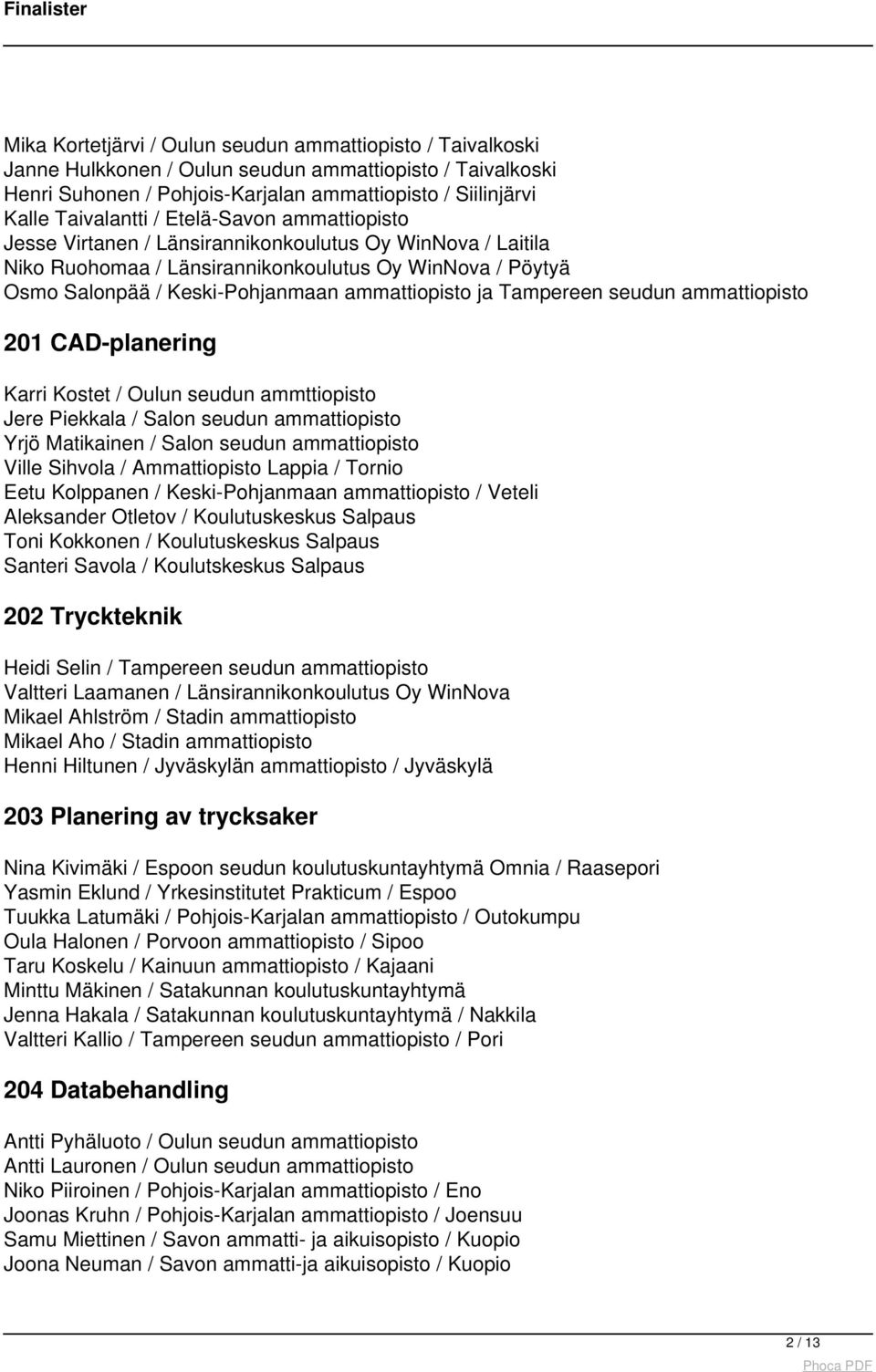 Tampereen seudun ammattiopisto 201 CAD-planering Karri Kostet / Oulun seudun ammttiopisto Jere Piekkala / Salon seudun ammattiopisto Yrjö Matikainen / Salon seudun ammattiopisto Ville Sihvola /