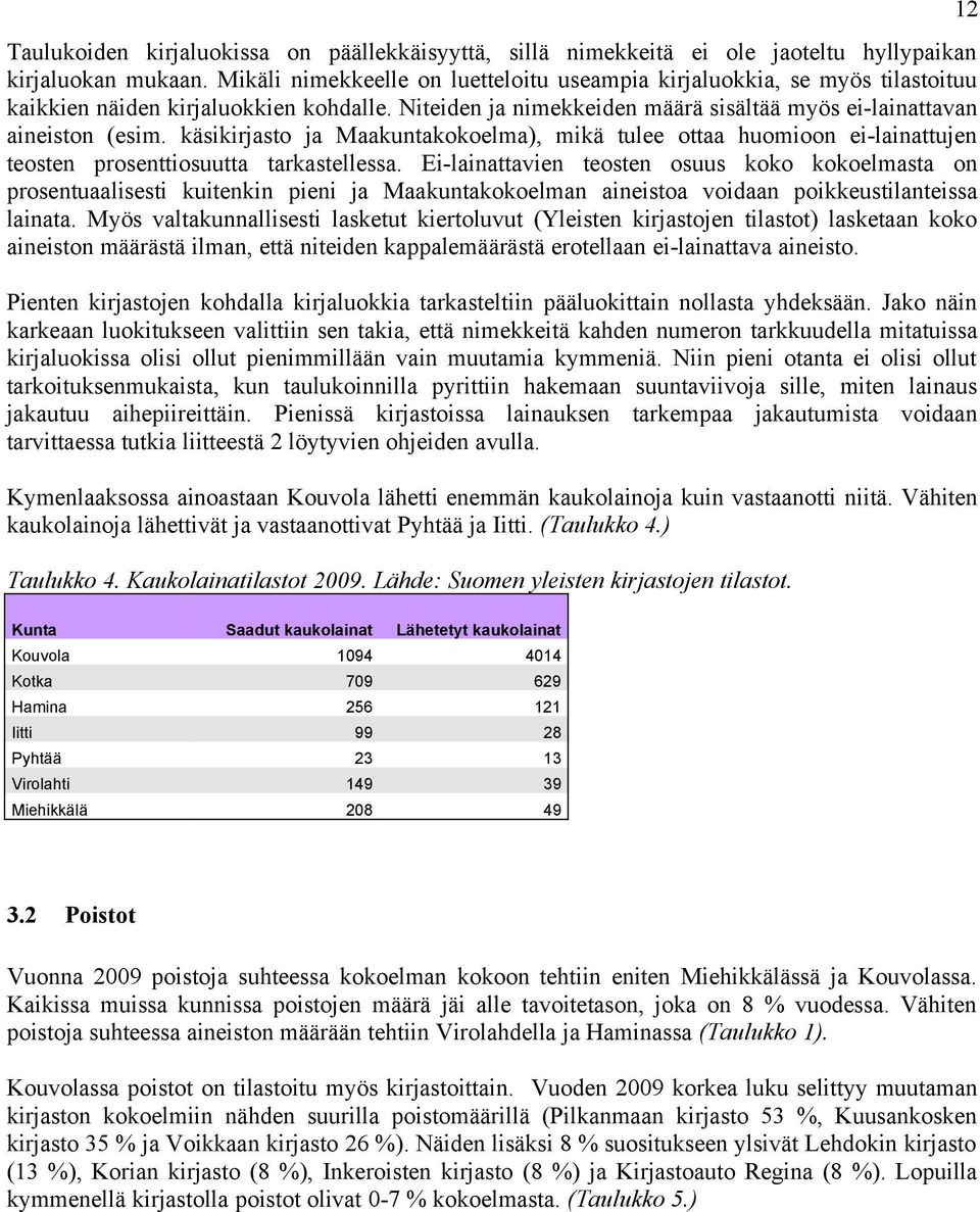 käsikirjasto ja Maakuntakokoelma), mikä tulee ottaa huomioon ei-lainattujen teosten prosenttiosuutta tarkastellessa.