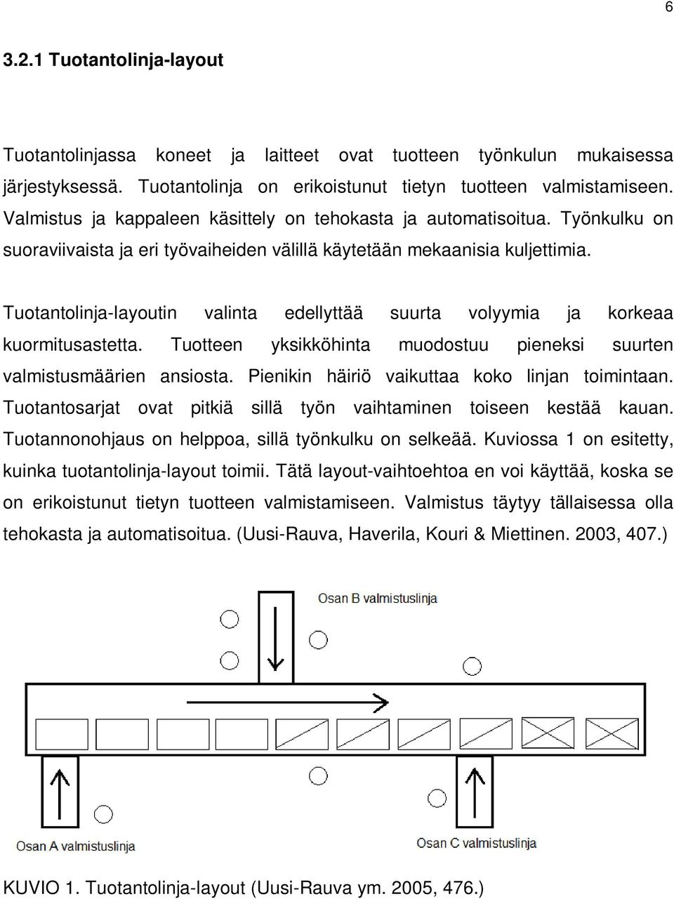 Tuotantolinja-layoutin valinta edellyttää suurta volyymia ja korkeaa kuormitusastetta. Tuotteen yksikköhinta muodostuu pieneksi suurten valmistusmäärien ansiosta.