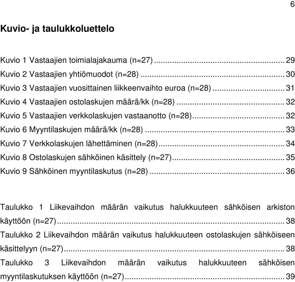 .. 33 Kuvio 7 Verkkolaskujen lähettäminen (n=28)... 34 Kuvio 8 Ostolaskujen sähköinen käsittely (n=27)... 35 Kuvio 9 Sähköinen myyntilaskutus (n=28).