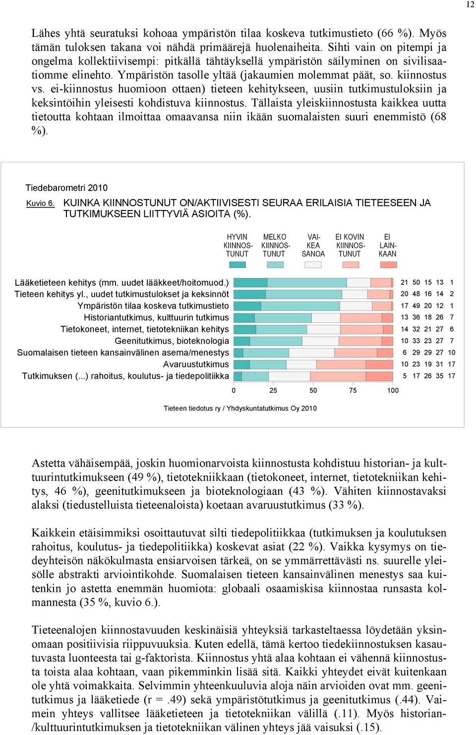 ei-kiinnostus huomioon ottaen) tieteen kehitykseen, uusiin tutkimustuloksiin ja keksintöihin yleisesti kohdistuva kiinnostus.