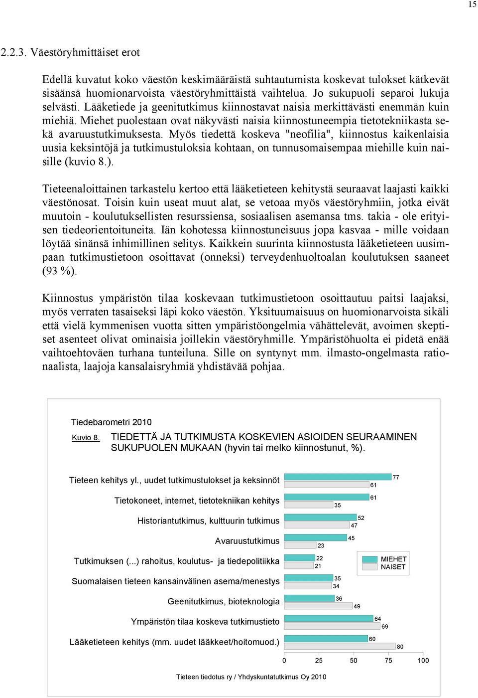 Miehet puolestaan ovat näkyvästi naisia kiinnostuneempia tietotekniikasta sekä avaruustutkimuksesta.