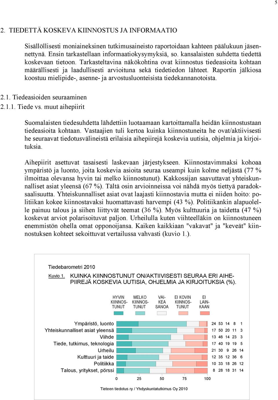 Raportin jälkiosa koostuu mielipide-, asenne- ja arvostusluonteisista tiedekannanotoista... Tiedeasioiden seuraaminen... Tiede vs.