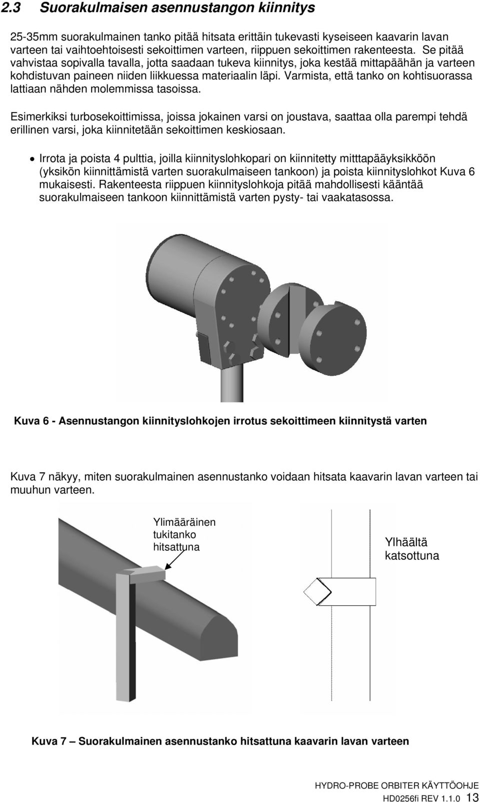 Varmista, että tanko on kohtisuorassa lattiaan nähden molemmissa tasoissa.